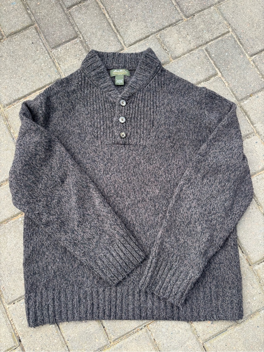 Eddie Bauer Men’s brown/Gray Mix Wool Button up Sweater